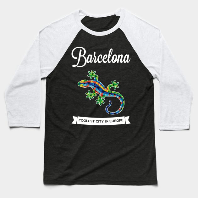 BARCELONA GAUDI LIZARD - Red Baseball T-Shirt by sundressed